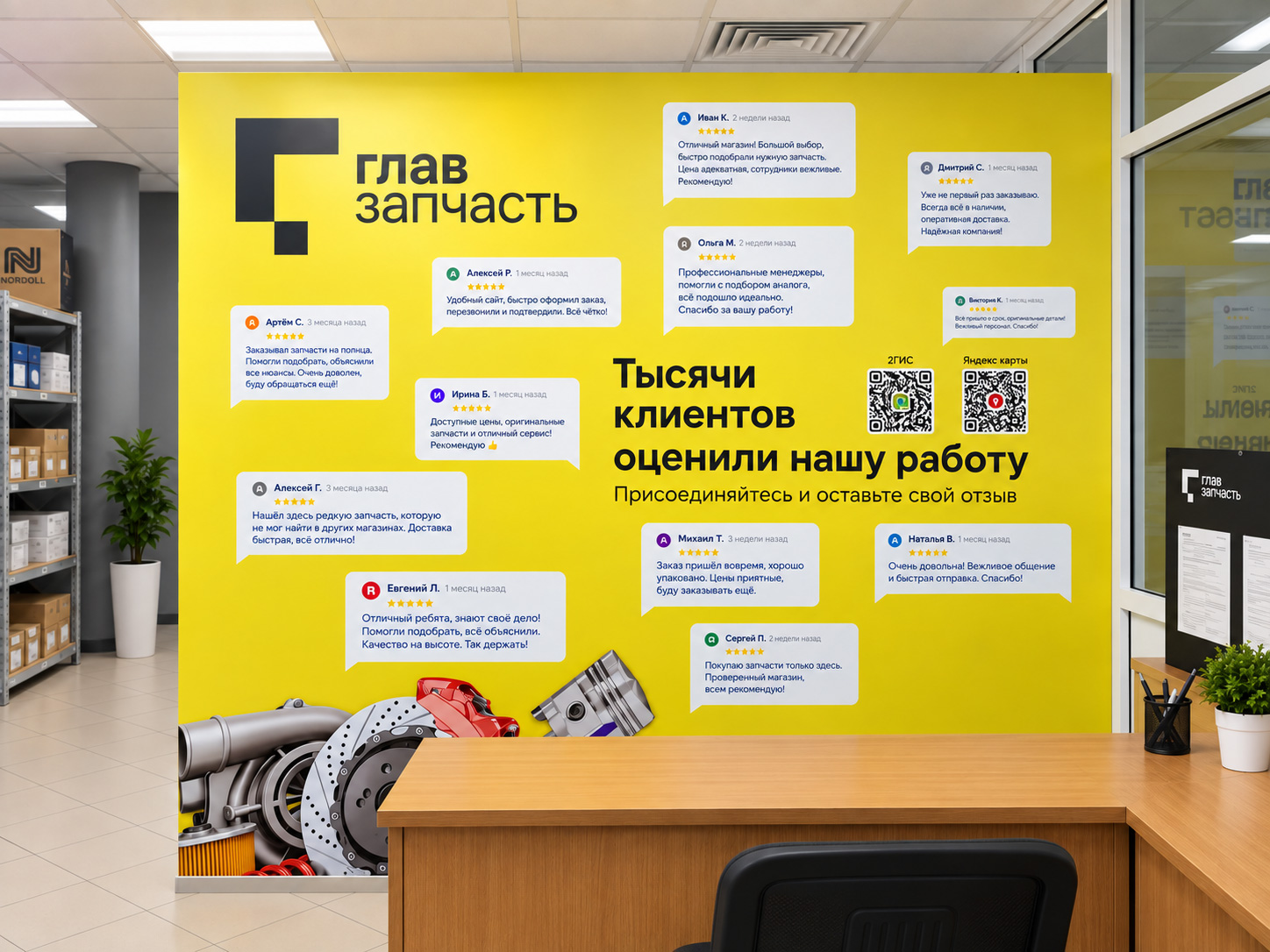 Готовое брендирование стены в зоне продаж